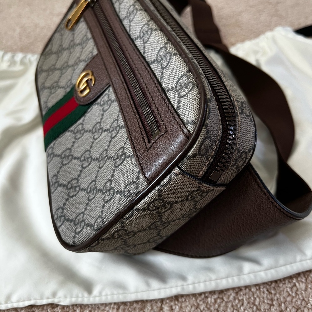 Gucci GG Supreme Web Canvas Belt Bag in Beige with Green & Red Stripe - Picture 4 of 13